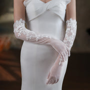 Florence romantic bridal gloves made with sheer polyester and lace