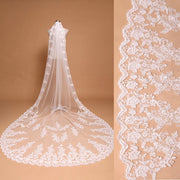 Ivory cathedral veil with floral lace edging