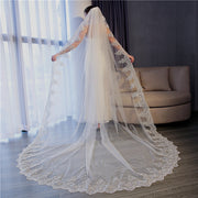 Back view of Celestine cathedral veil showing its sweeping floral lace border