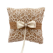 Rosalie lace ring pillow with natural jute-style fabric texture