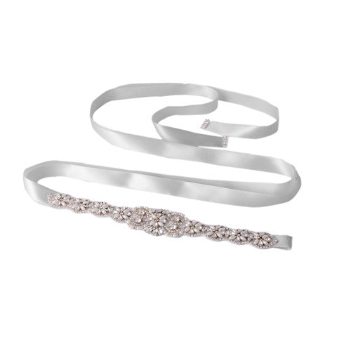 Celestine crystal style bridal waist sash with ribbon