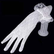 Amelie sheer diamond mesh bridal gloves with romantic ruffled cuffs