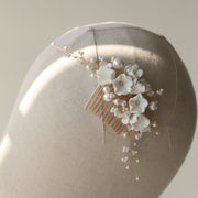 Ivory Blossom bridal hair comb with dimensional ivory-toned floral accents