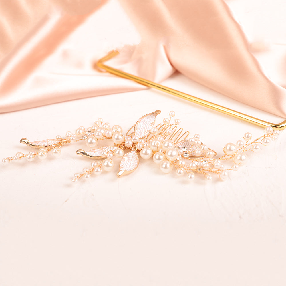 Gold botanical wedding hair comb