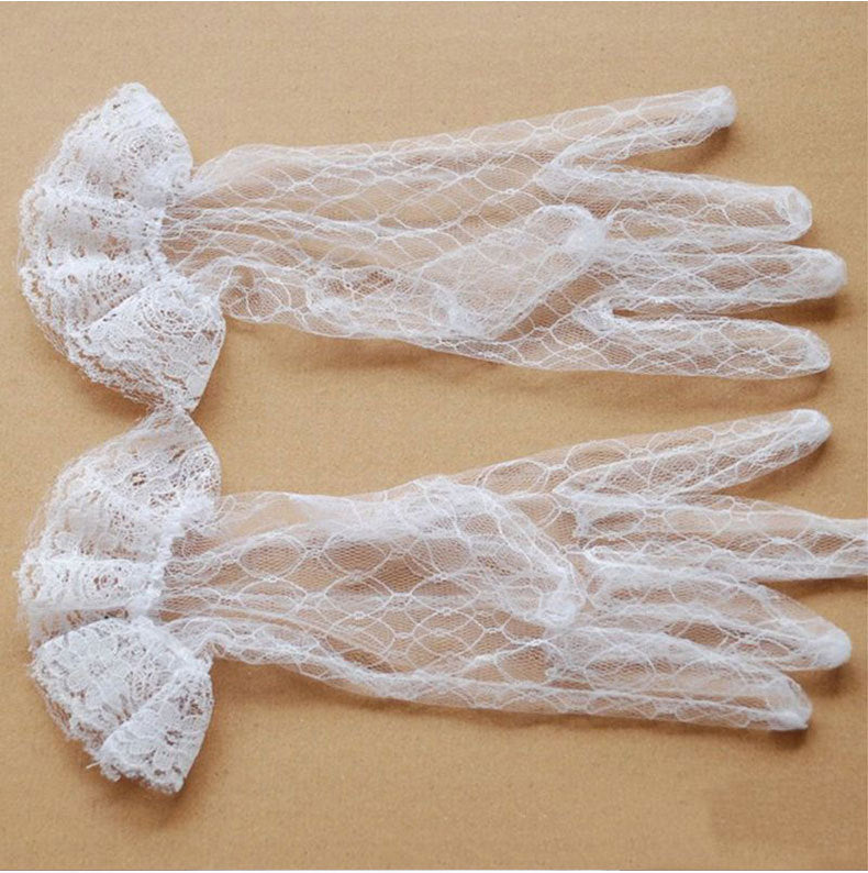 Amelie wrist-length bridal gloves available in Beige and White