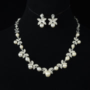 Fleur white floral pearl-inspired bridal necklace and earrings set