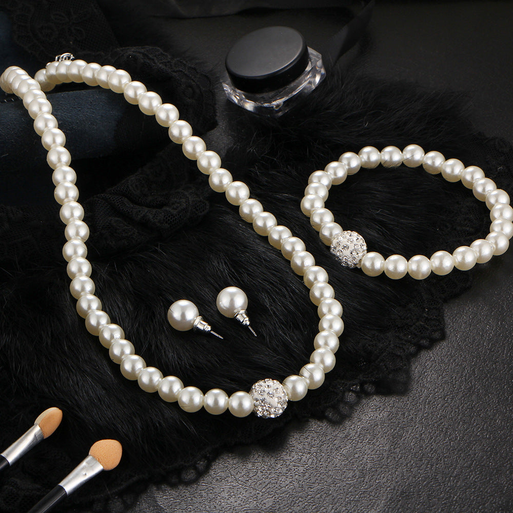 Classic three piece bridal jewelry set with crystal accent