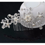 Camille silver-tone floral bridal hair comb with faux pearls and sparkling accents