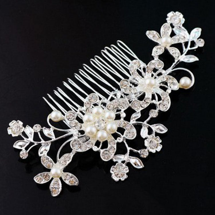 Silver-tone pearl and crystal-inspired wedding hair comb for romantic updos