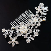 Silver-tone pearl and crystal-inspired wedding hair comb for romantic updos