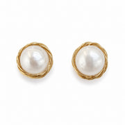 Gold wrapped natural pearl stud earrings with sterling silver posts