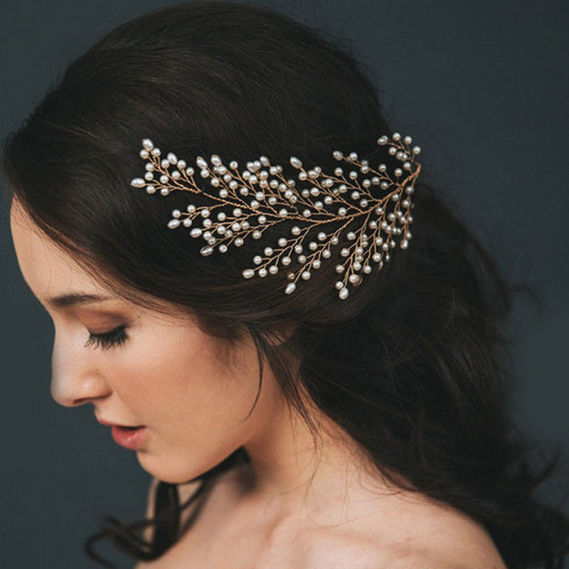 Elowen pearl branch bridal hair vine with delicate botanical styling