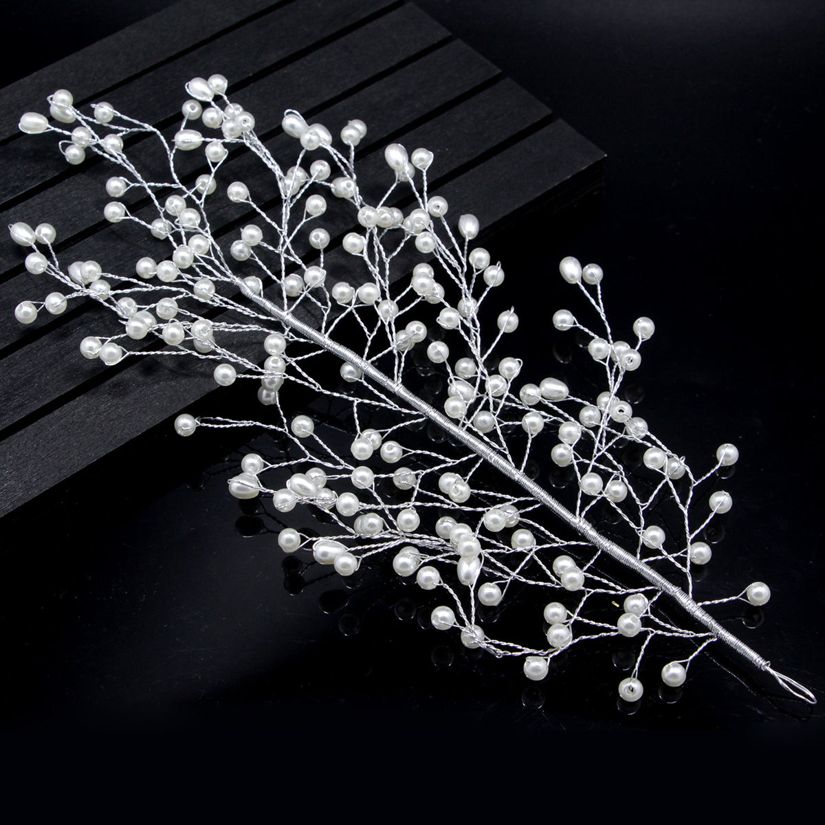Romantic pearl branch wedding hair vine for half-up bridal hairstyles