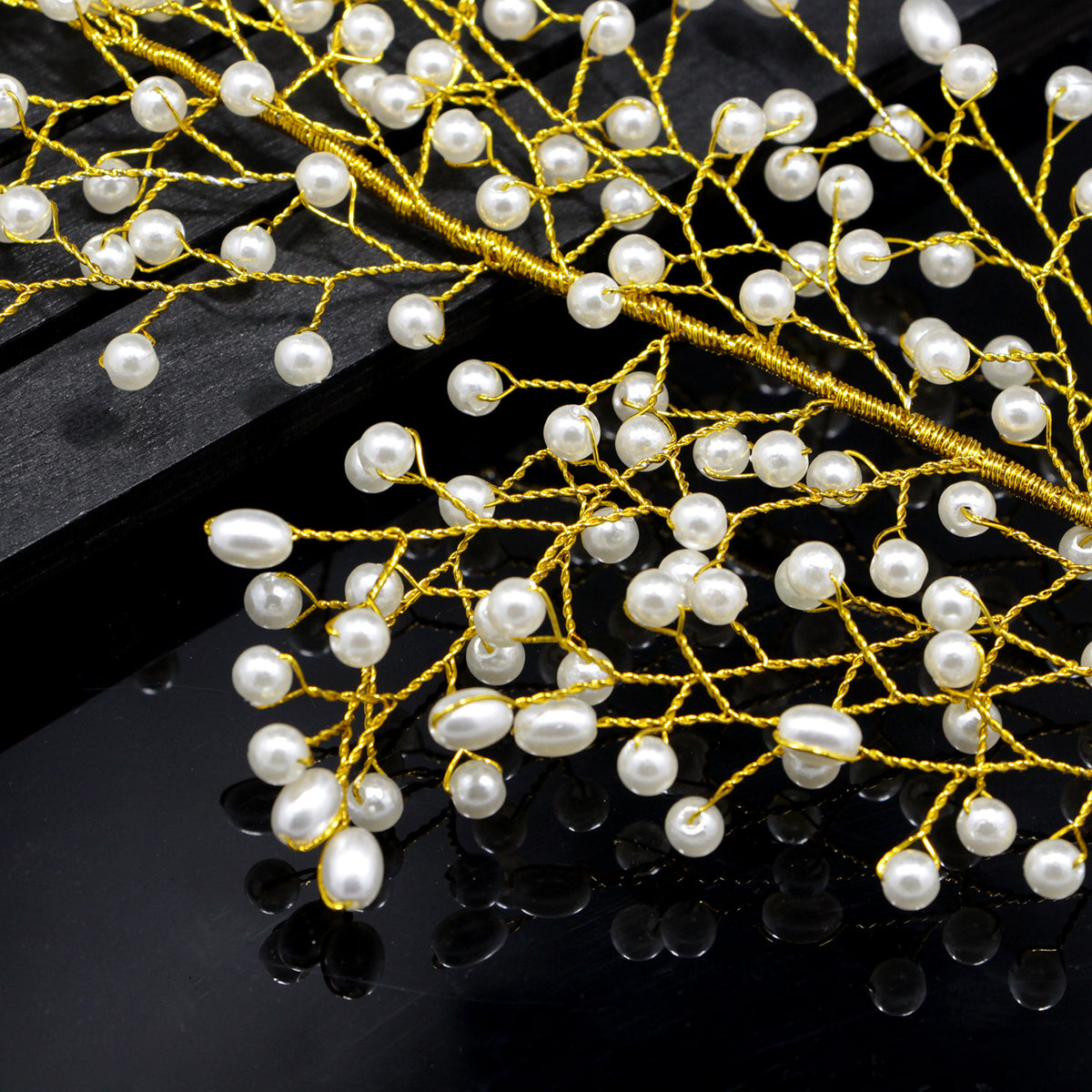 Elowen wedding hair vine featuring pearl-inspired beads along branching stems