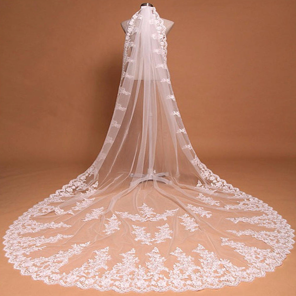 Celeste ivory floral lace cathedral bridal veil