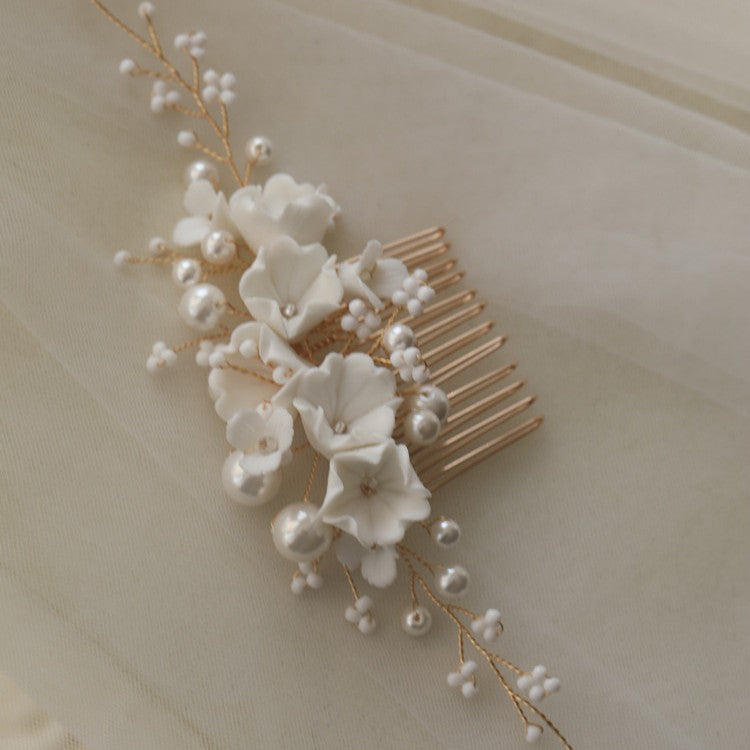 Ivory Blossom botanical bridal hair accessory for romantic wedding updos