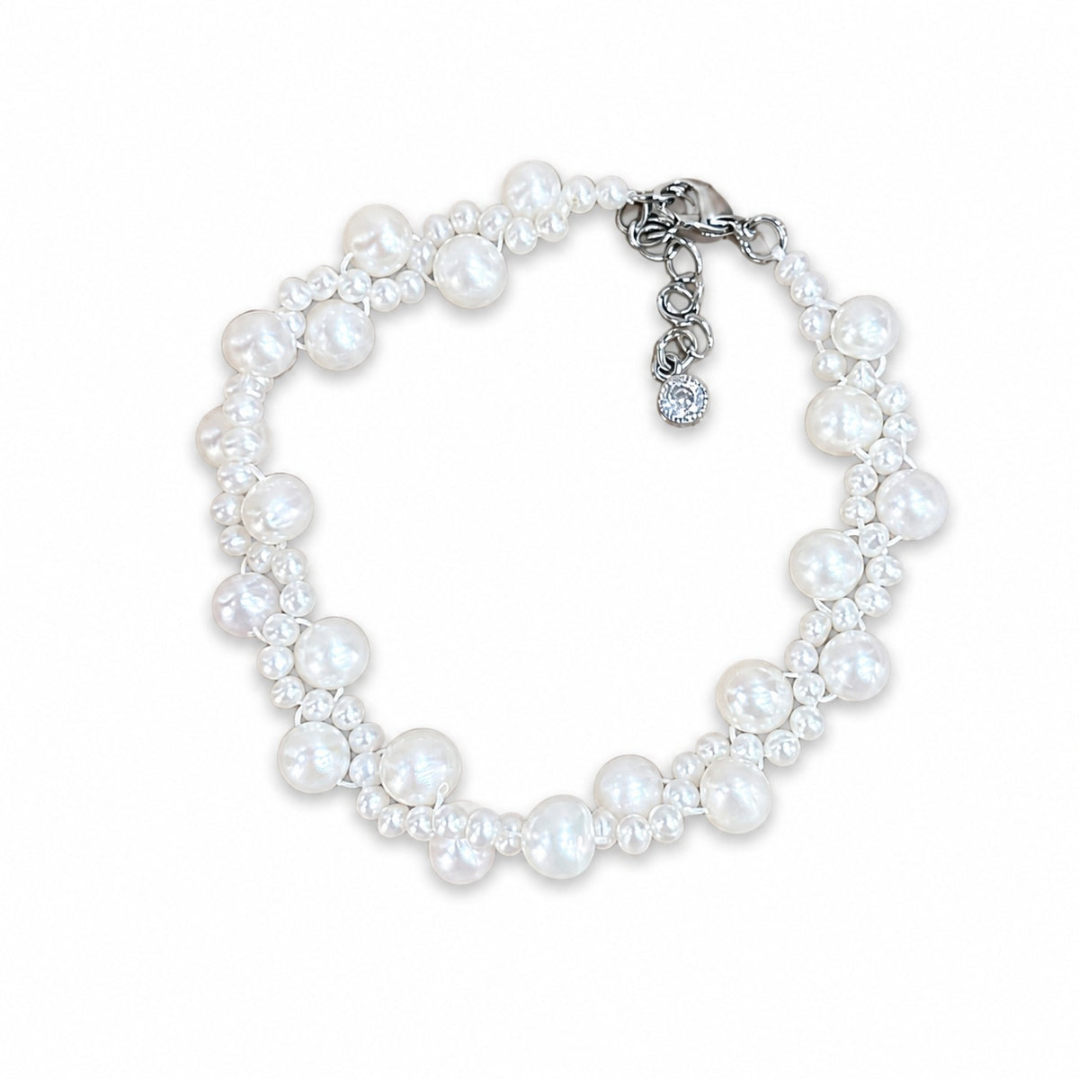 Rosalie freshwater pearl blossom bracelet with white pearl clusters and chain clasp