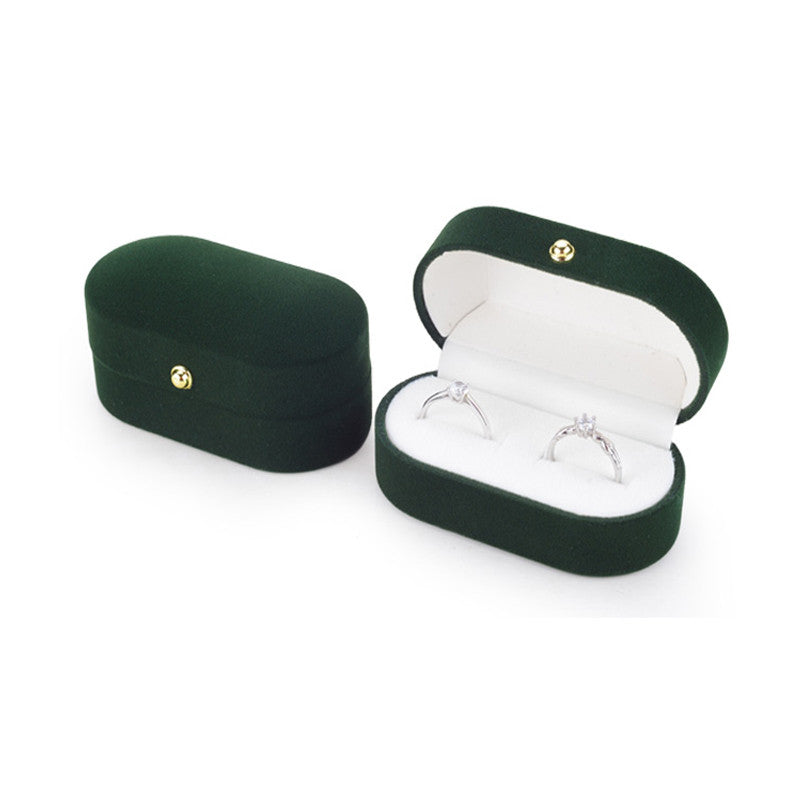 Verona deep green plush double wedding ring box with white interior
