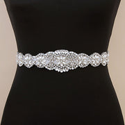 Celestine rhinestone crystal bridal sash with white ribbon