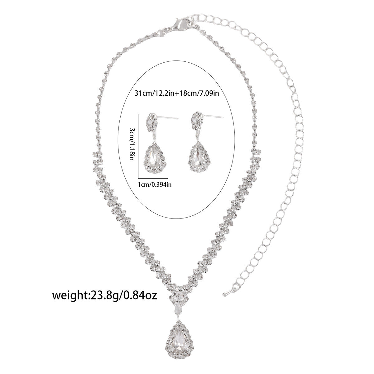 Coordinated crystal-inspired wedding jewelry set with drop earrings