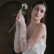 Isla pearl-accented wedding gloves in delicate sheer polyester