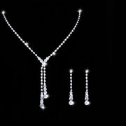 Seraphina crystal-style tassel necklace and matching drop earrings displayed together on a black background