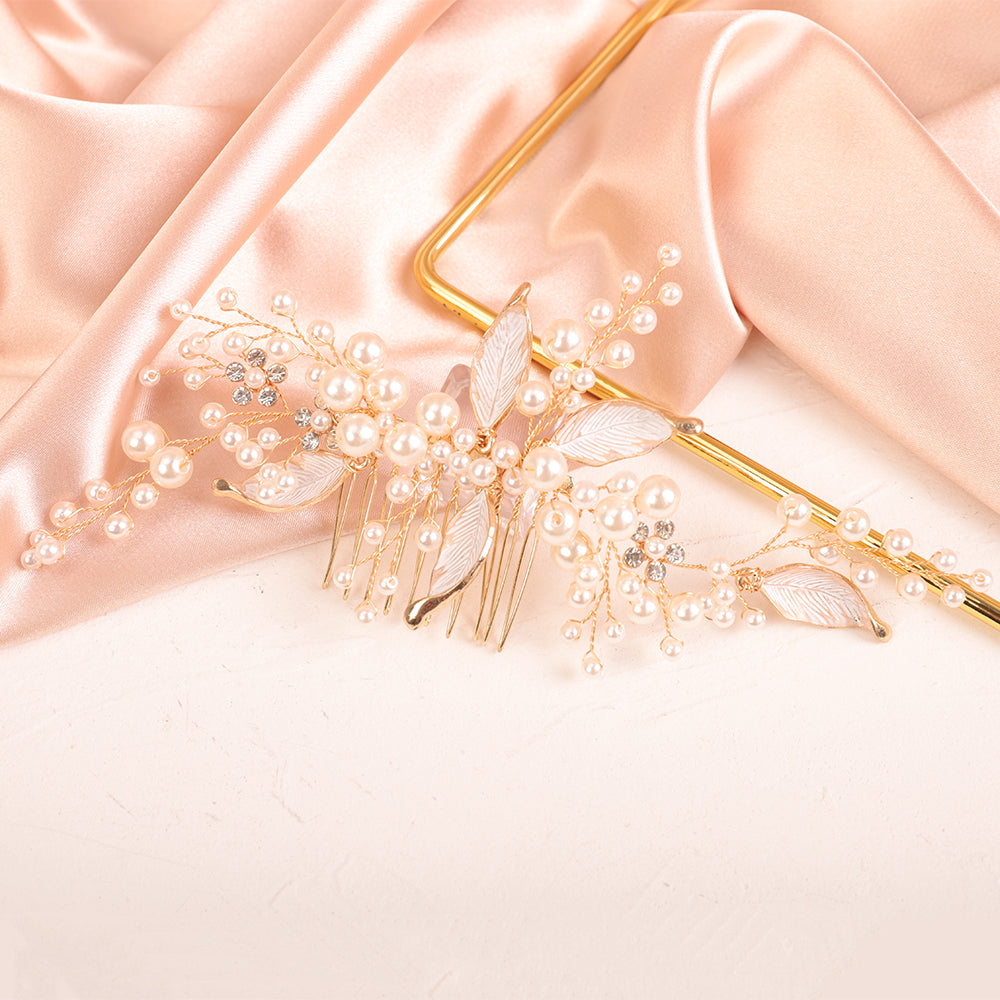 Lucienne bridal comb with pearl and stone accents