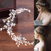 Elowen gold pearl leaf bridal hair vine