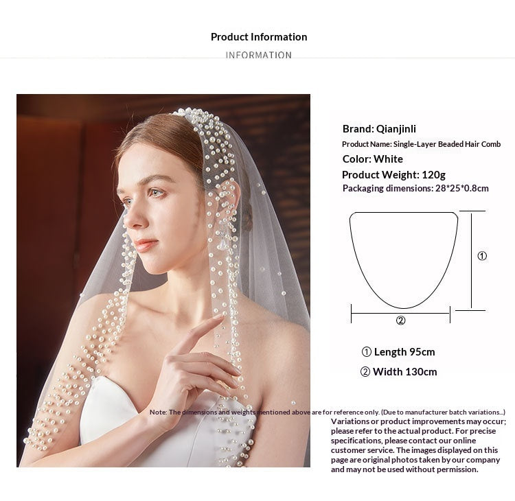 White mid length bridal veil with pearls