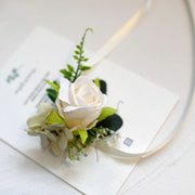 Rosalie decorative floral wrist corsage with adjustable ribbon tie
