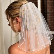 Bridal Veil with Pearl Details — The Elodie White Rhinestone Short Bridal Veil