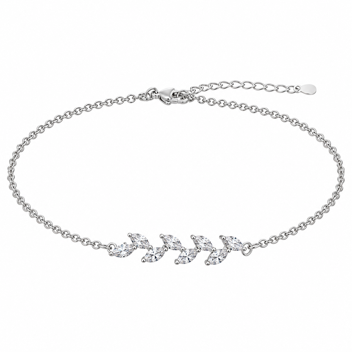 Delicate Silver Chain with Marquise Gemstones — The Delphine Crystal Leaf Bridal Bracelet