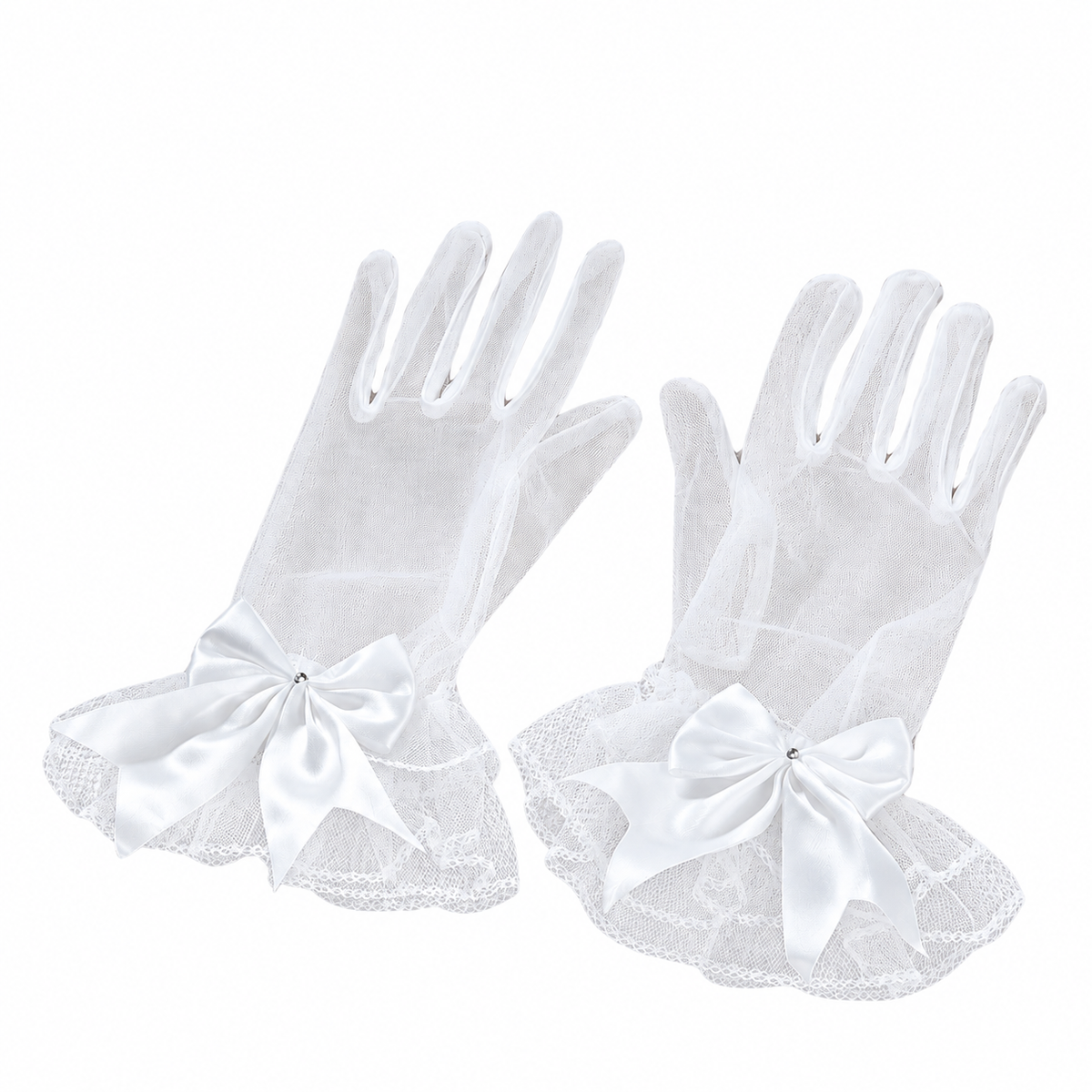 Delicate white bridal gloves with satin bows — Colette Sheer Bow Bridal Gloves