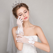 Dreamy tiara bridal portrait — Colette Sheer Bow Bridal Gloves