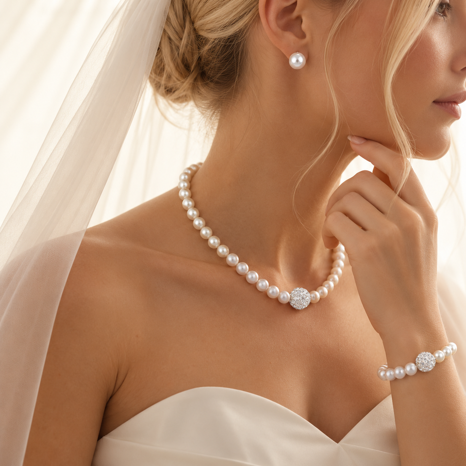 Elegant Bridal Pearl Jewelry Portrait — The Margaux Ivory Pearl Bridal Jewelry Set