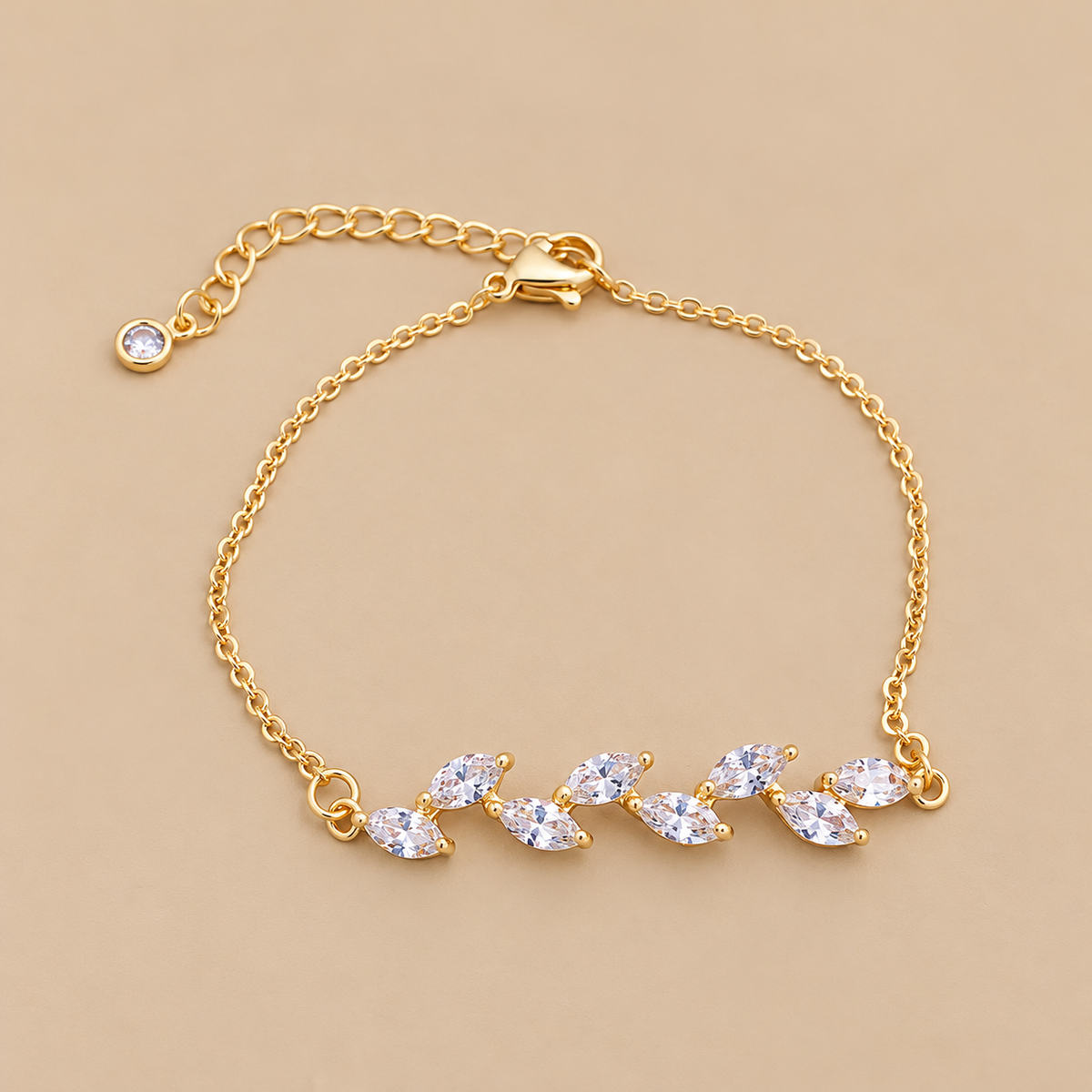 Gold Leaf Gemstone Bracelet — The Delphine Crystal Leaf Bridal Bracelet