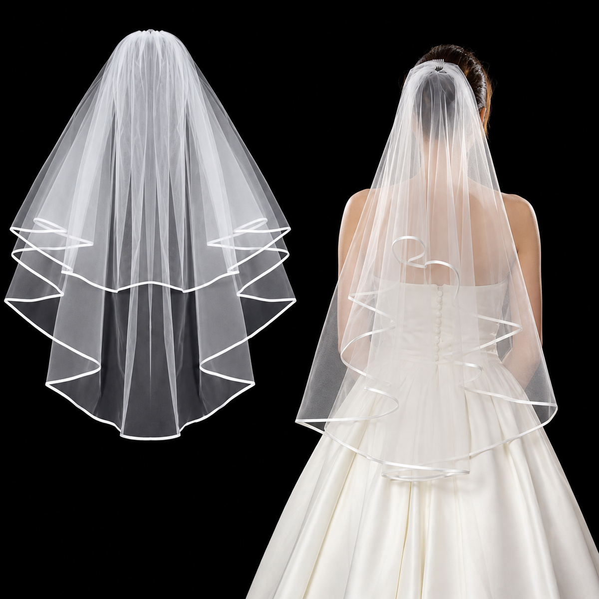 Layered bridal veil showcase — Adèle Classic Two-Tier Bridal Veil