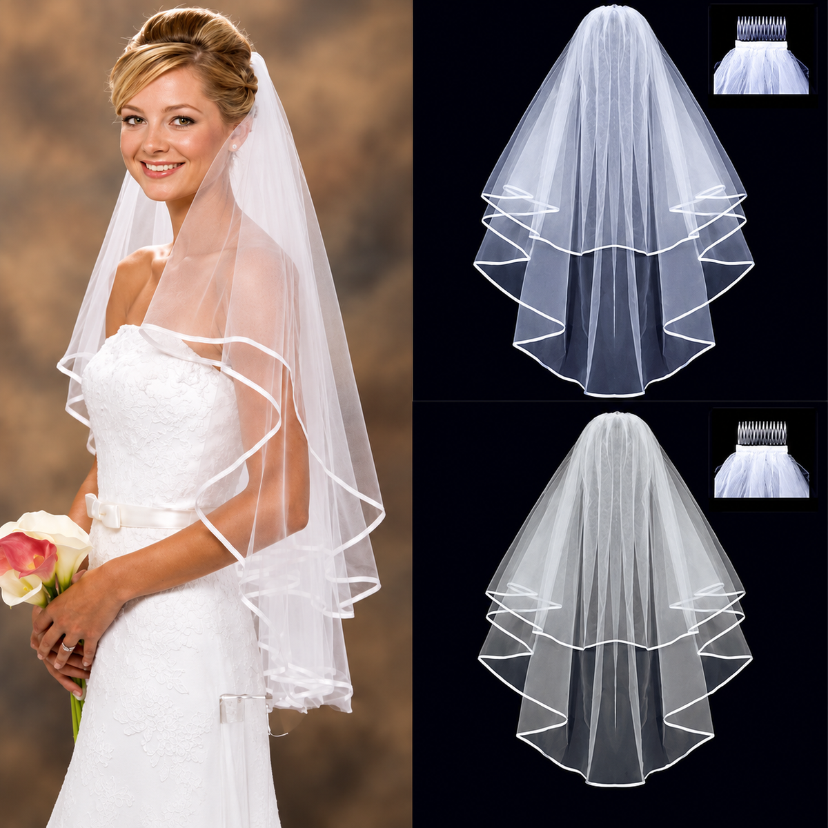 Layered bridal veil showcase — Adèle Classic Two-Tier Bridal Veil