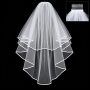 Layered ivory bridal veil with comb detail — Adèle Classic Two-Tier Bridal Veil