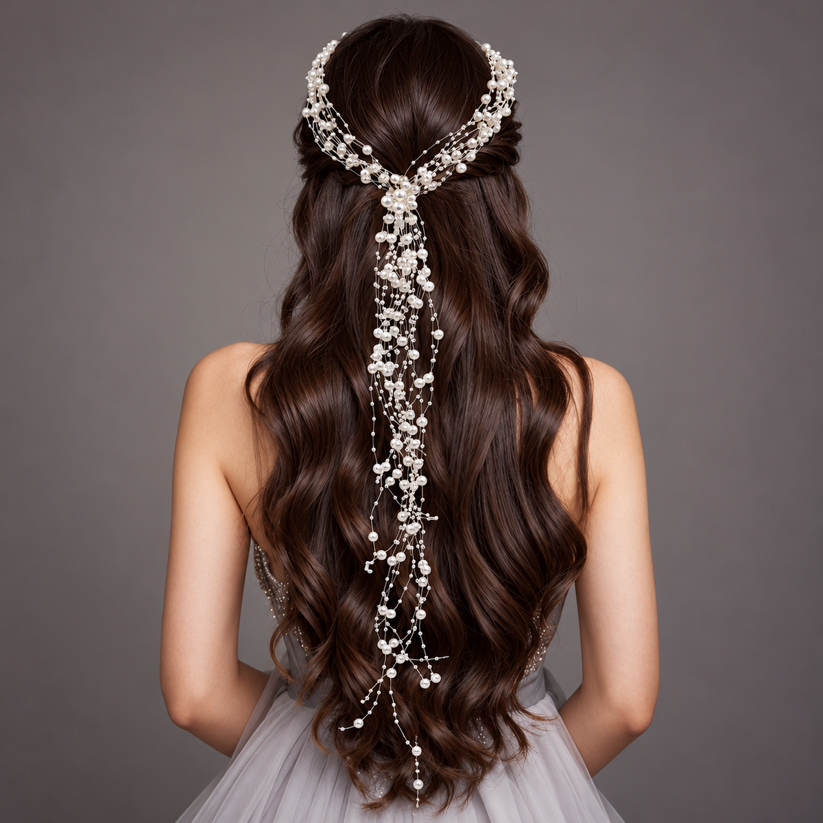 Pearl waterfall bridal hairpiece — Seraphine Silver Pearl Cascade Bridal Headpiece