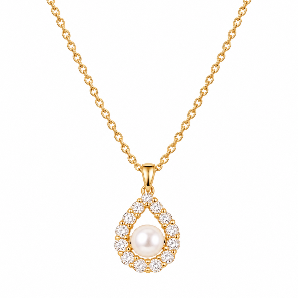 Pearl and Teardrop Gold Necklace — The Clara Pearl Pendant Necklace