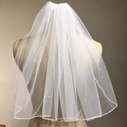 Pearled Veil on Mannequin — The Elodie White Rhinestone Short Bridal Veil