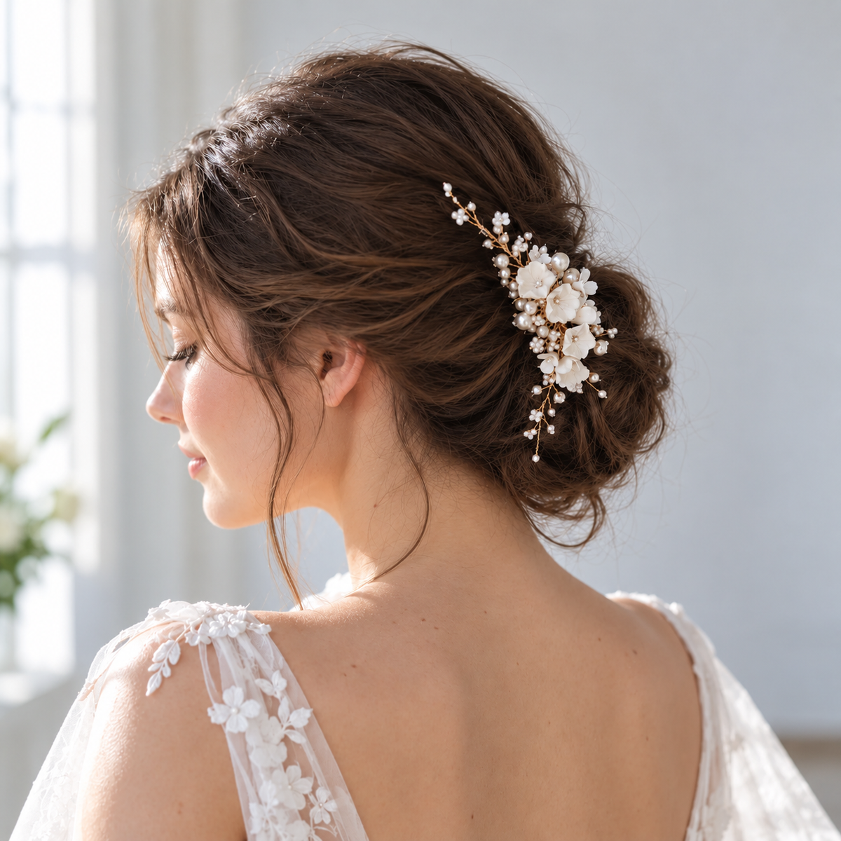 Ivory Blossom bridal hair comb