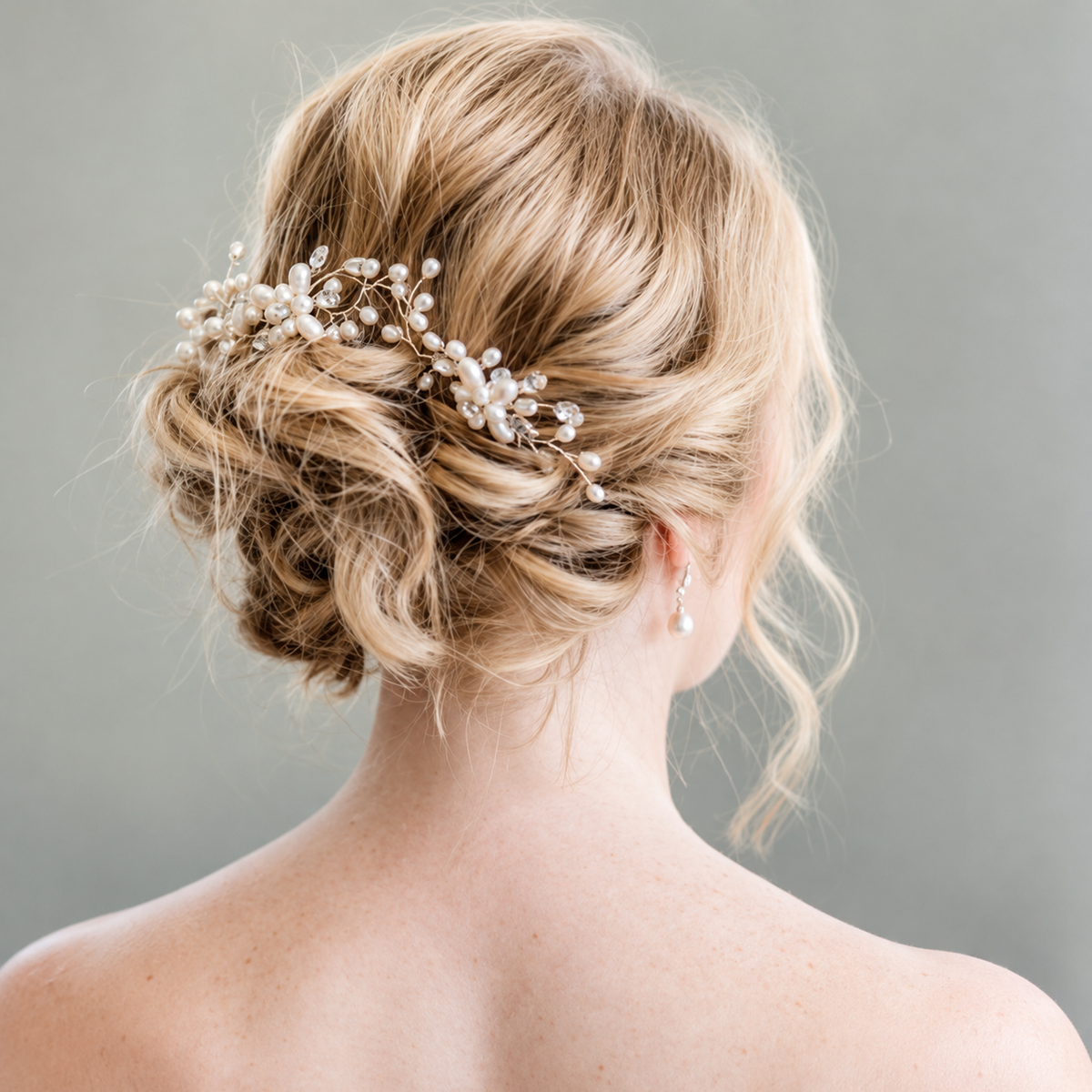 Romantic pearl adorned bridal chignon — Odette Pearl & Crystal Bridal Hair Pin