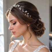 Serene bride with pearl hair vine — Celeste Crystal Pearl Bridal Hair Vine