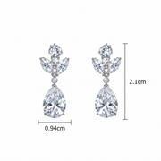 Silver-tone crystal-style teardrop earrings with floral accents, measuring approximately 2.1 cm long and 0.94 cm wide
