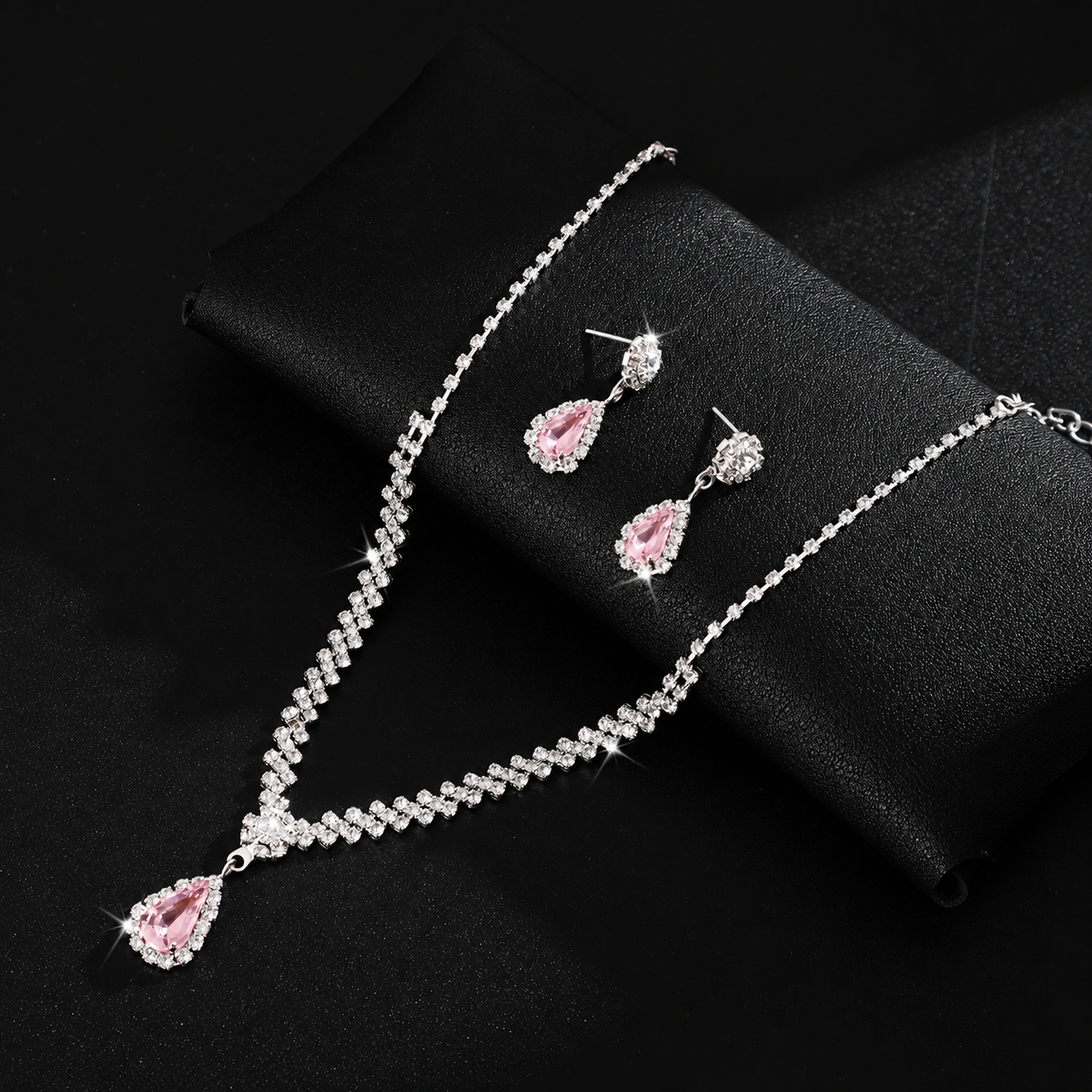 Sparkling Pink Teardrop Jewelry Set — The Vivienne Crystal Teardrop Bridal Jewelry Set
