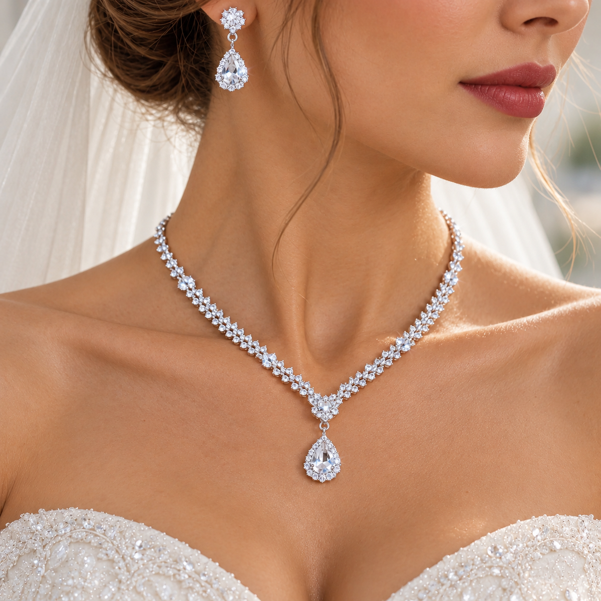 The Vivienne Crystal Teardrop Bridal Jewelry Set
