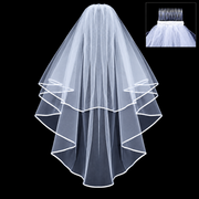 Tiered bridal veil with comb detail — Adèle Classic Two-Tier Bridal Veil
