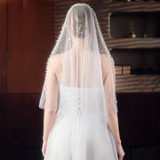 White wedding veil with pearl style edging